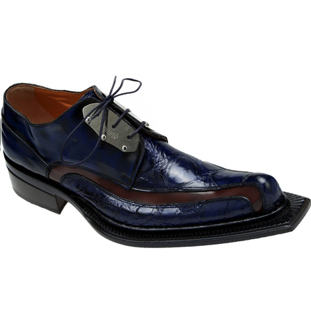 Mauri Leone 44191 Calf &amp; Alligator Shoes Blue/Cognac (Special Order) Image