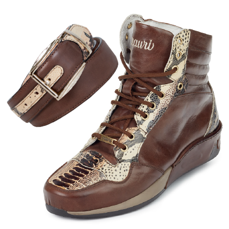 Mauri M727 Elio Calf / Ostrich / Printed Python High Top Sneakers (Special Order) Image