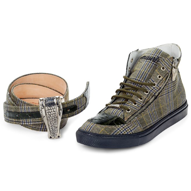 Mauri M766 Enrico Fabric & Crocodile High Top Sneakers Olive (Special Order) Image