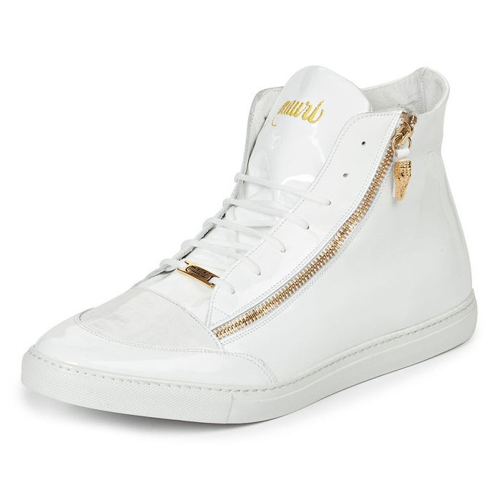 Mauri M766 Enrico Patent Leather & Crocodile Sneakers White (Special Order) Image