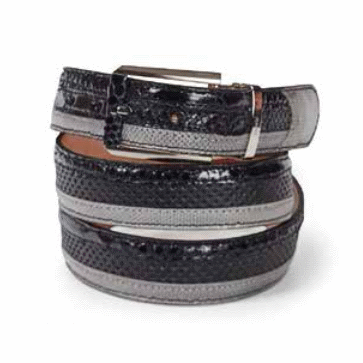Mauri Python Python / Lizard / Ostrich Belt Black & Gray (Special Order) Image