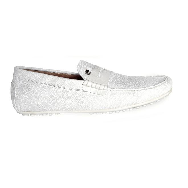 Mauri Ravenna 3128 Pebble Grain & Crocodile Driving Shoes White (Special Order) Image