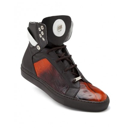 Mauri Fall 8792 Crocodile & Nappa High Top Sneakers Brown/Orange (Special Order) Image