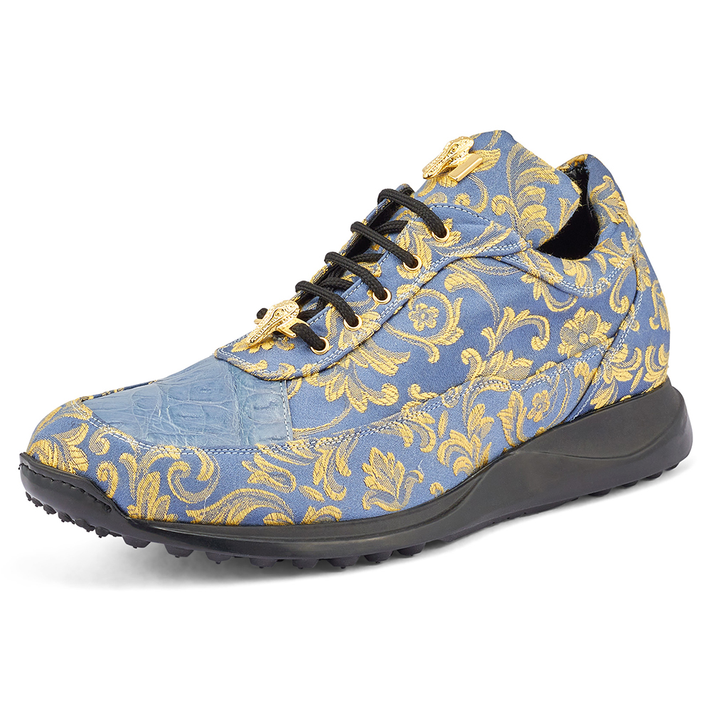 Mauri Solid Gold 8900/2 Gobelins Fabric & Croc Sneakers New Blue Image
