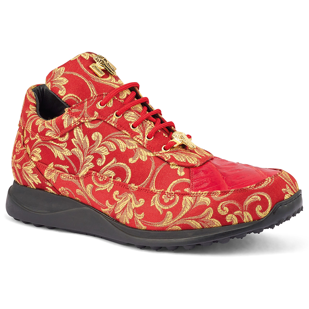 Mauri Solid Gold 8900/2 Gobelins Fabric & Croc Sneakers Red Image