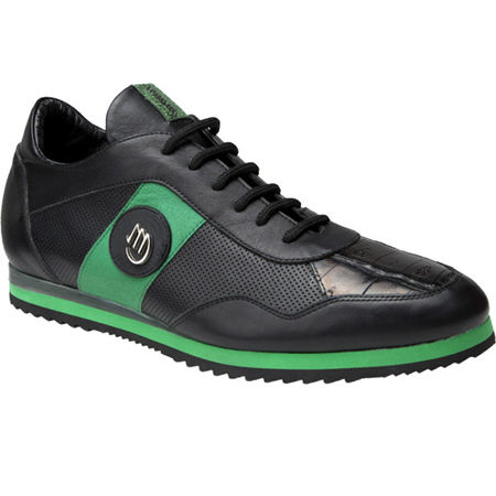 Mauri Varieta 8652 Nappa & Baby Crocodile Sneakers Black/Green (Special Order) Image