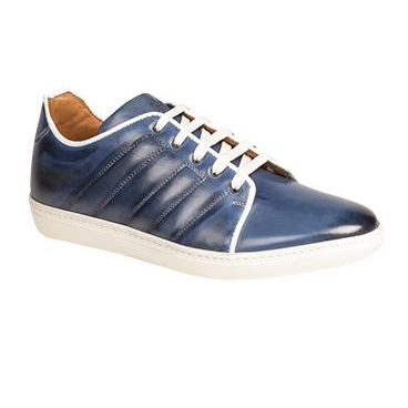 Mezlan Burnished Calfskin Sneakers Blue Image