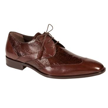 Mezlan Ecole Ostrich & Calfskin Wingtip Shoes Brown Image