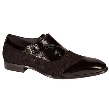 Mezlan Havre Beaded Suede & Patent Leather Monk Strap Shoes Black Image