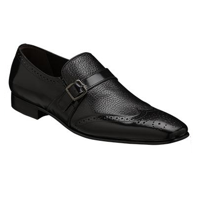 Mezlan Lazaro Deerskin & Patenth Leather Strap Loafers Black Image