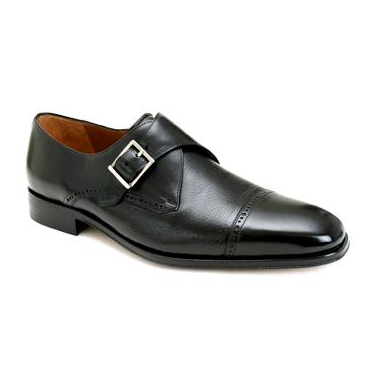 Mezlan Mercker II Calfskin & Deerskin Monk Strap Shoes Black Image