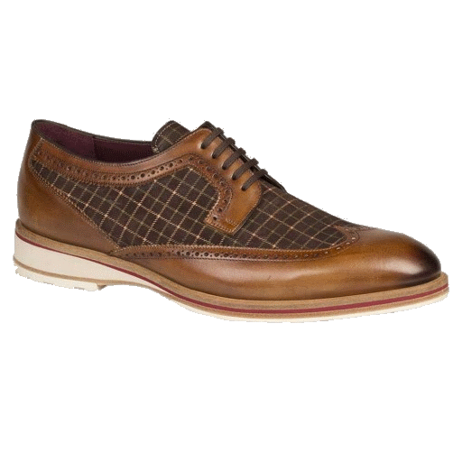 Mezlan Paulov Printed Suede & Calfskin Wingtip Shoes Cognac / Brown Image
