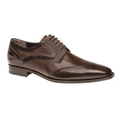 Mezlan Ponce Deerskin & Calfskin Wingtip Shoes Brown Image