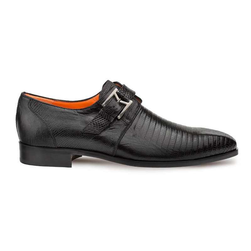 Mezlan Richelieu Lizard Monkstrap Shoes Black Image
