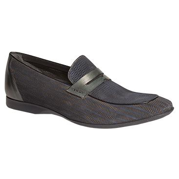 Mezlan Rogier Perforated Suede Penny Loafers Blue Image