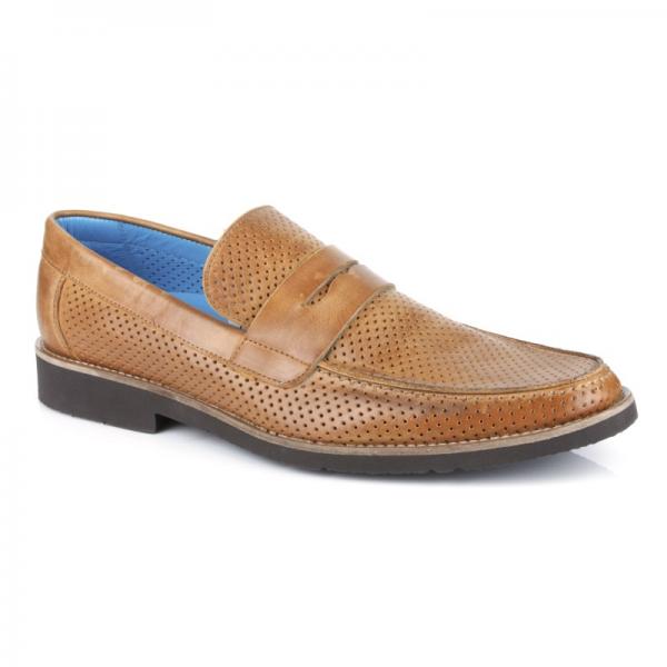Michael Toschi Cabo Summer Perforated Loafers Saddle (Cognac) Image