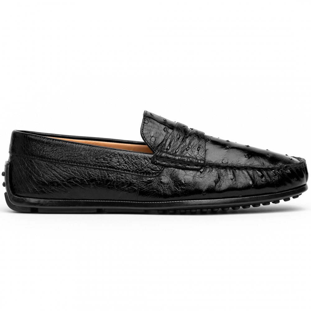 Zelli Monza Ostrich Quill Driving Loafers Black Image