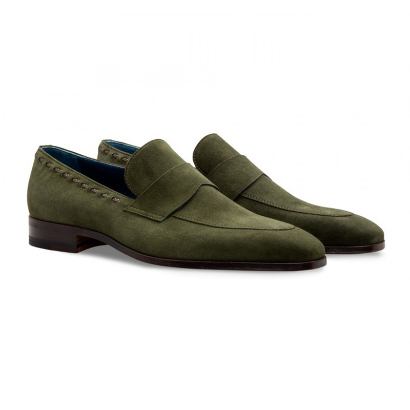 Moreschi 043122A Suede Loafer Shoes Dark Green Image