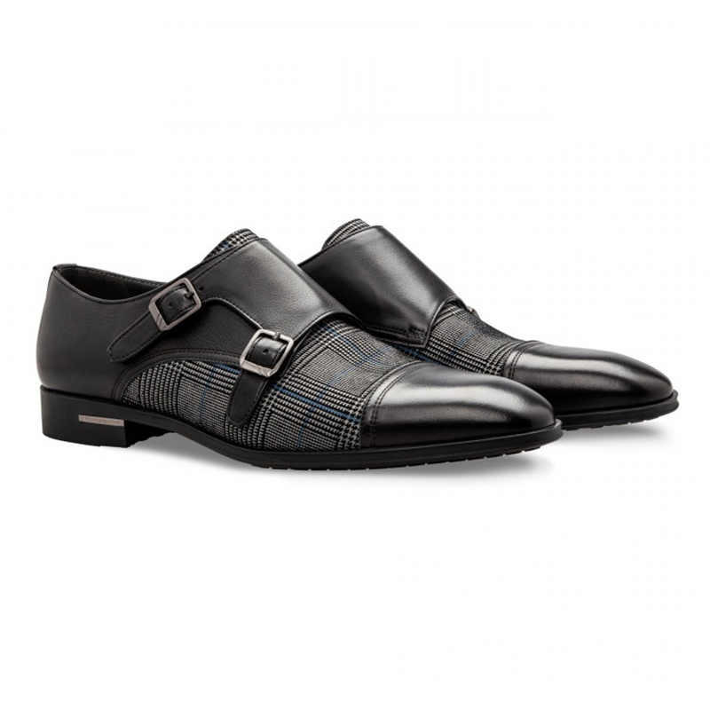 Moreschi 043137 Calfskin and Suede Monk Shoes Black Image