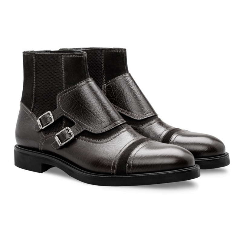 Moreschi 043195 NE Calfskin and Suede Boots Black Image
