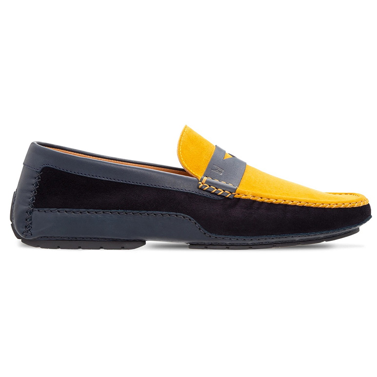 Moreschi 043705A-BS Leather Driving Shoes Blue / Yellow Image