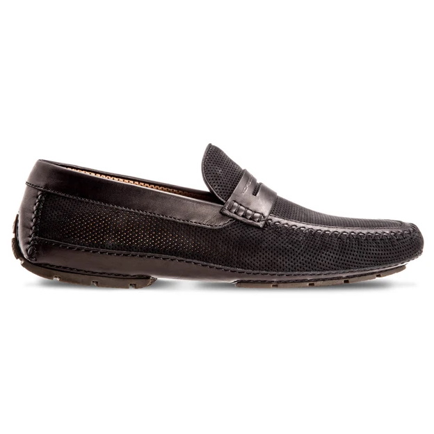 Moreschi Bahamas Perforated Nubuck Driving Loafers Black Image