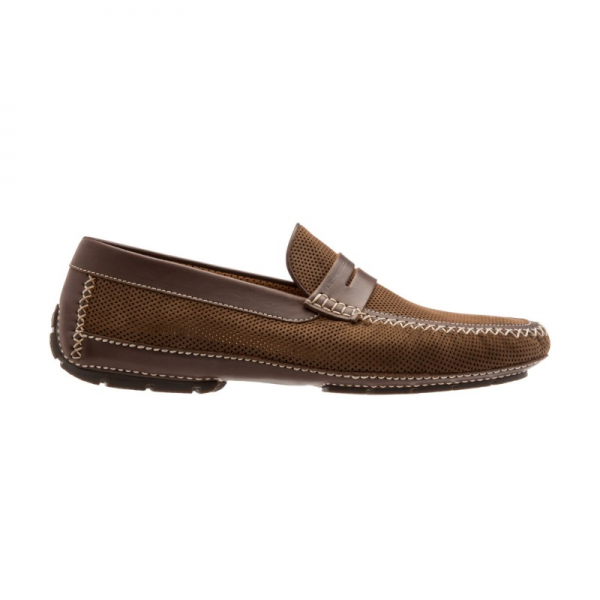 Moreschi Bahamas Perforated Nubuck Driving Loafers Brown Image