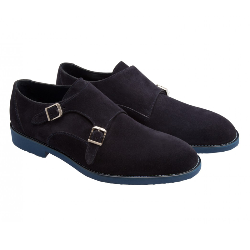 Moreschi 042126A Suede Double Monk Strap Shoes Dark Blue (SPECIAL ORDER) Image