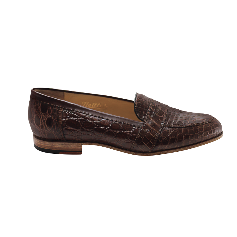 Nettleton Houston Genuine Crocodile Penny Loafers Brown (Special Order) Image