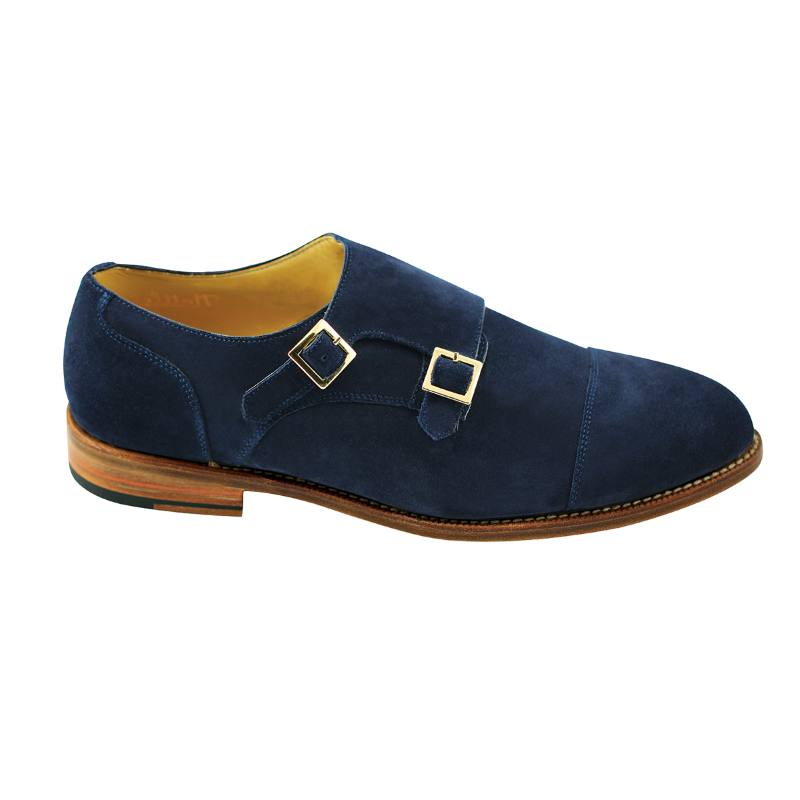 Nettleton Sarasota Suede Double Monk Strap Goodyear Welted Shoes Blue Image