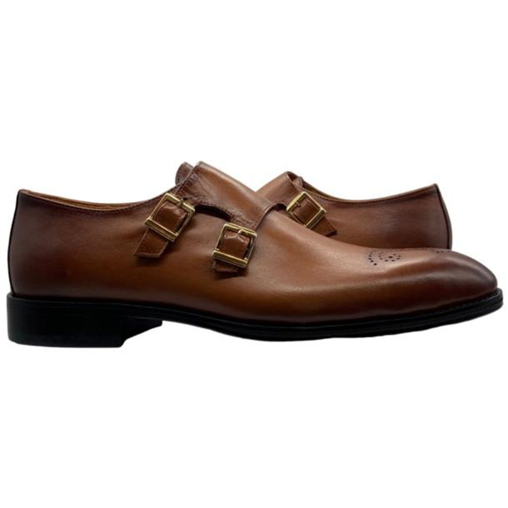 Paolo Shoes Adriano Monk Strap Brogue Shoes Taba Image