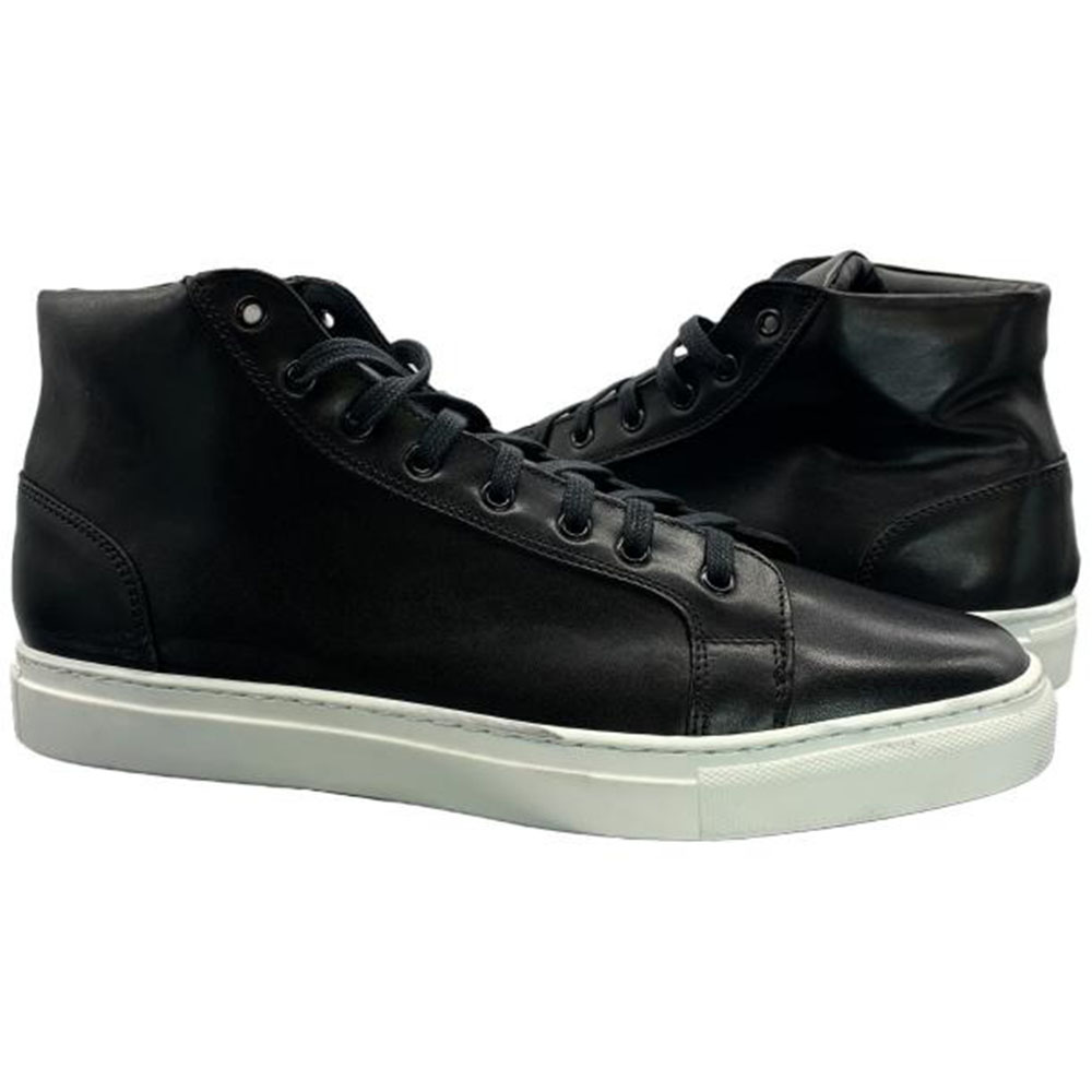 Paolo Shoes Alberto Leather High Top Dress Sneakers Black Image