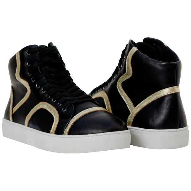 Paolo Shoes Bogart Patent Leather Sneakers Black / Gold Image