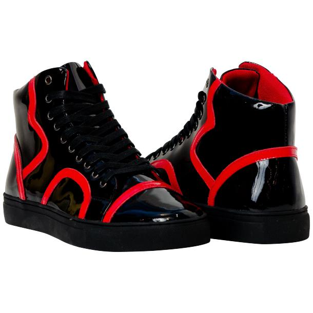 Paolo Shoes Bogart Patent Leather Sneakers Black / Red Image