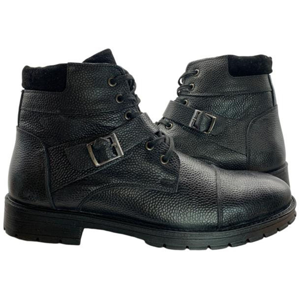 Paolo Shoes Ernesto Leather Motorcycle Boots Black Image