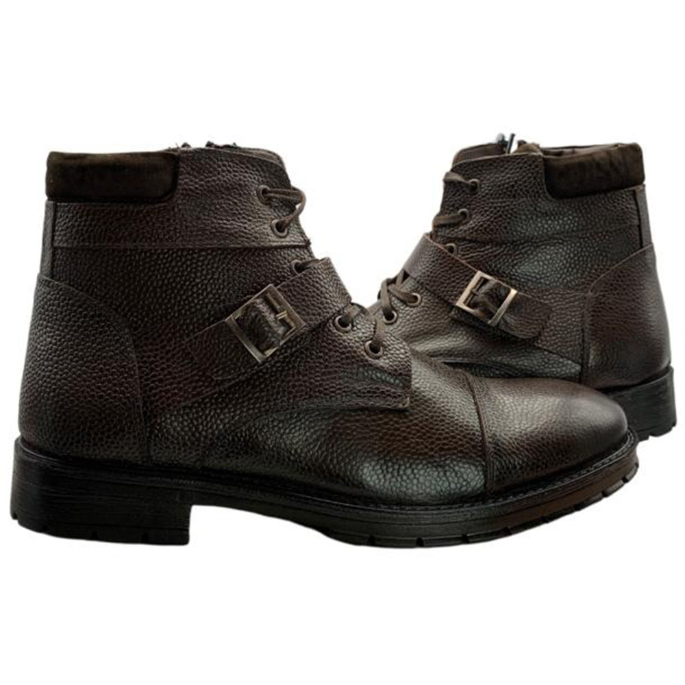 Paolo Shoes Ernesto Leather Motorcycle Boots Brown Image