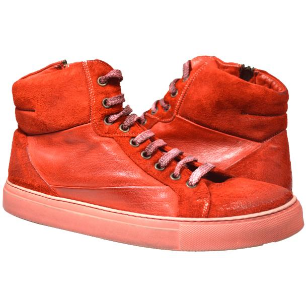 Paolo Shoes Errol Suede High Top Sneakers Red Image
