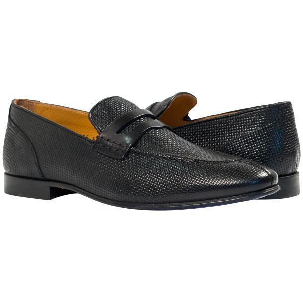 Paolo Shoes Grant Textured Penny Loafers Black Image
