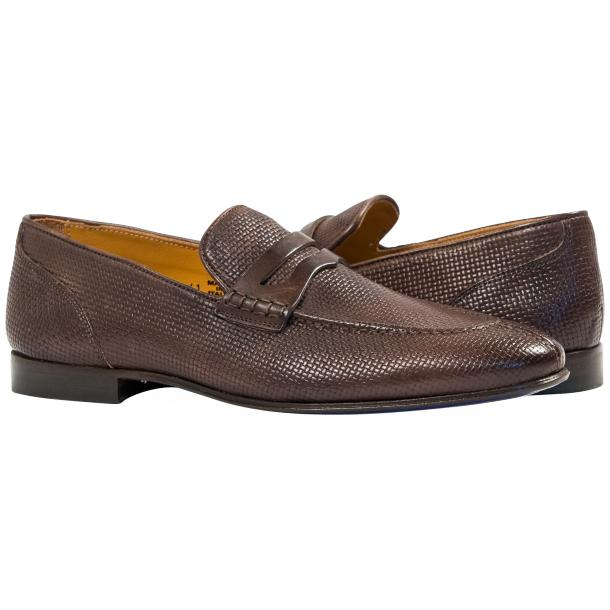 Paolo Shoes Grant Textured Penny Loafers Brown Image