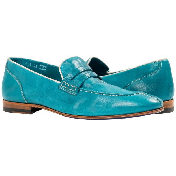 Paolo Shoes Grant Textured Penny Loafers Teal Image