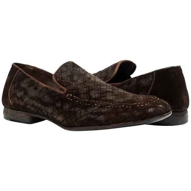 Paolo Shoes Oli Suede Woven Loafers Dark Gray Image