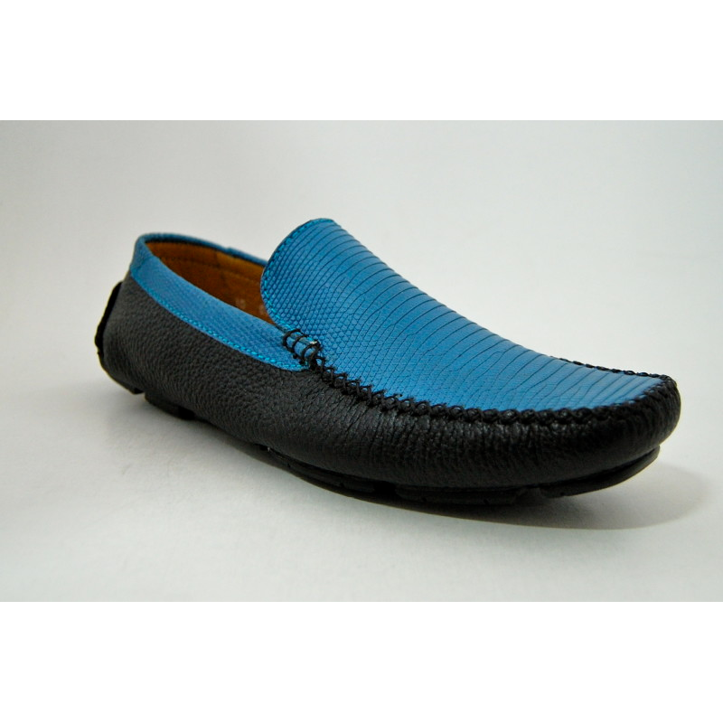 Patrick Gibbons Handmade Lizard Driving Shoes Blue / Black Image