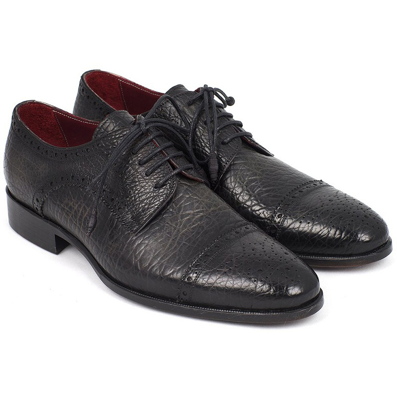 Paul Parkman Aged Leather Captoe Derby Shoes Black Image