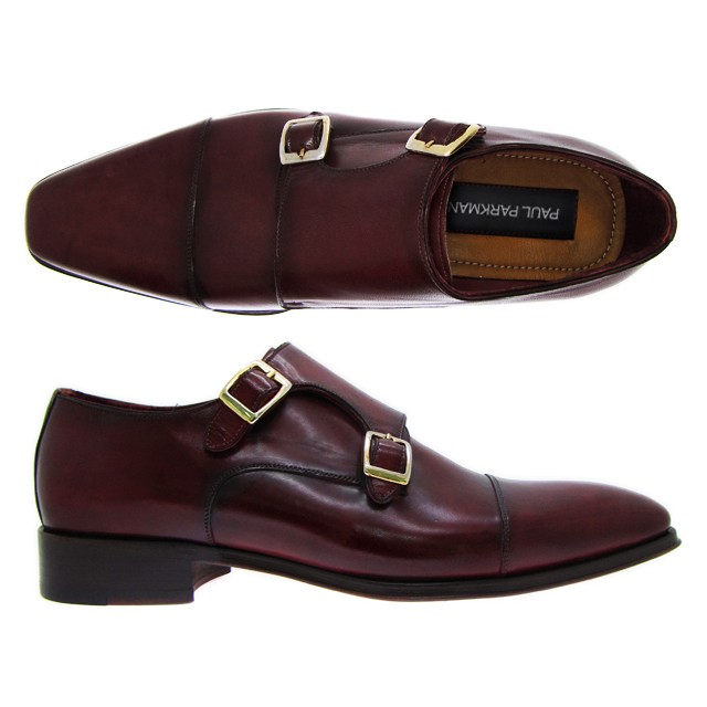 Paul Parkman Double Monk Strap Cap Toe Shoes Bordeaux Image