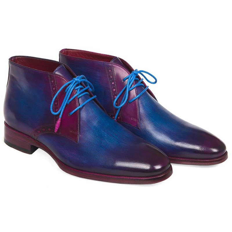 Paul Parkman Calfskin Chukka Boots Blue & Purple Image