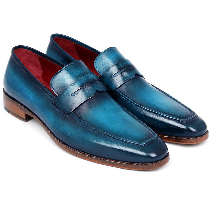 Paul Parkman Calfskin Penny Loafer Shoes Blue & Turquoise Image