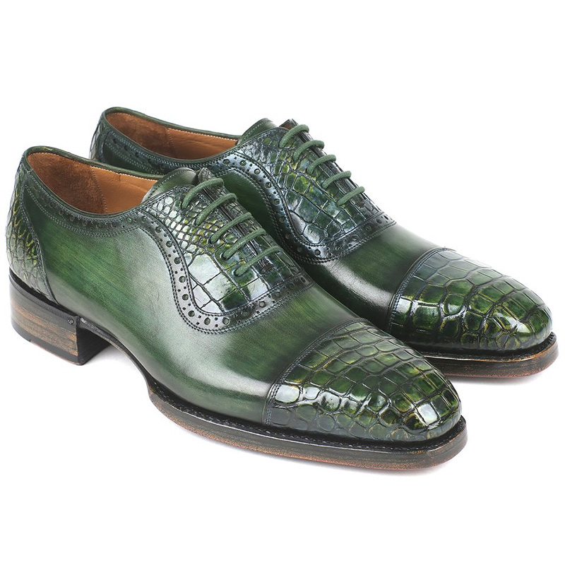 Paul Parkman Embossed Crocodile & Calfskin Shoes Green Image