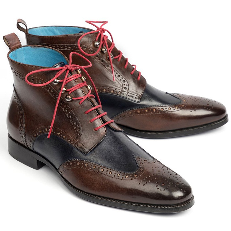 Paul Parkman Leather Wingtip Ankle Boots Dual Tone Brown & Blue Image