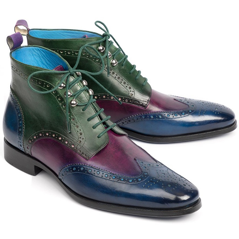 Paul Parkman Leather Wingtip Ankle Boots Three Tone Blue Purple Green Image