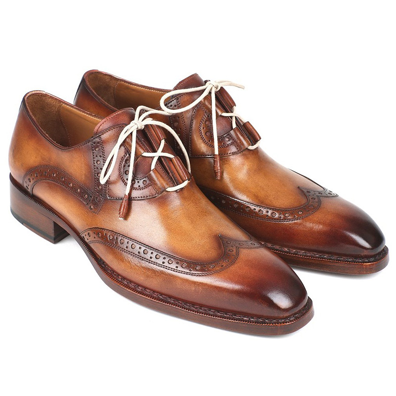 Paul Parkman Leather Wingtip Brogues Shoes Brown & Camel Image